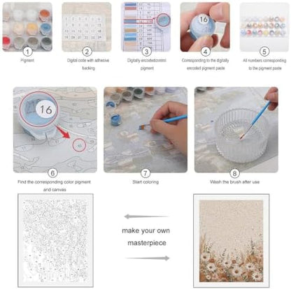 Paint by Numbers Kit for Adults Beginner Art Decor Cream Daisy Pampas - Image 3