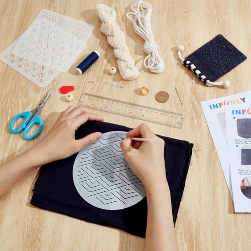 INFUNLY 3pcs Sashiko Drawstring Bag Kit DIY Sashiko Stencil Acrylic Template Kit Sewing Handbag Kits Wave Pattern Needlepoint Sewing Bag Kits with Instruction Cloth Needle Thread for Beginner Adults - Image 4