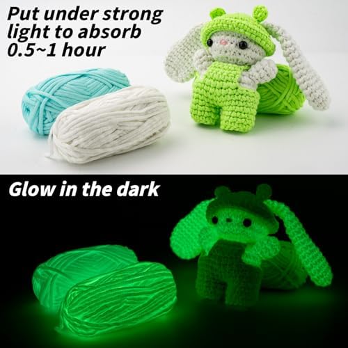 120g Glow in The Dark Yarn for Crocheting and Knitting; 120m(144yds) Yarn for Beginners with Easy-to-See Stitches; Worsted-Weight Medium #4; Yarn for Beginners Crochet Kit Making - Image 3