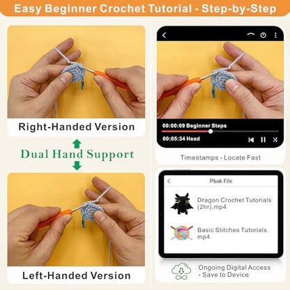 LuNuaFvy Crochet Kit for Beginners, Adults & Kids - Complete Animal Starter Kit to Make 2 Cute Dragons, Easy-to-Follow Book & Video Tutorial, Soft Yarn, Gift & Storage Bags - Image 4