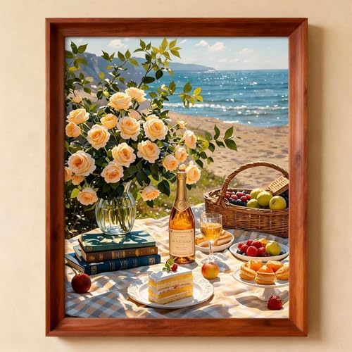 Amphol Paint by Numbers Kit for Adults - DIY Summer Seaside Picnic Paint by Number Kits on Canvas, 16x20 Inch Unframed Oil Painting Kit for Home Wall Decor, Stress Relief with Acrylic Paint Set - Image 2