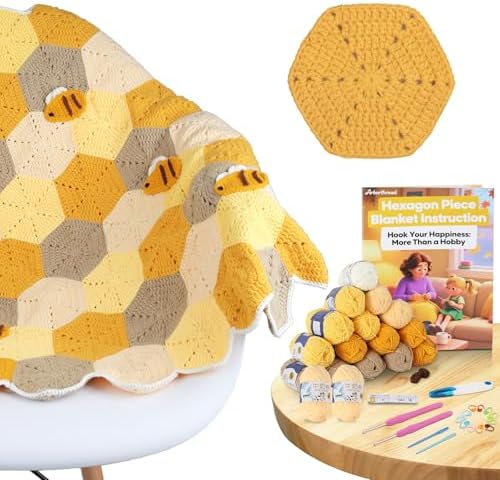 Arborthread Crochet Blanket Kit for Beginners, Honeycomb Crochet Kit by Arborthread