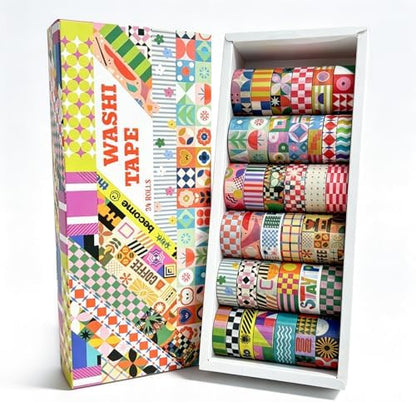 34 Rolls Geometric Washi Tape Set, Aesthetic Decorative Tape for Scrapbooking, Journaling, Bullet Journals, DIY Crafts and Gift Wrapping - Image 6