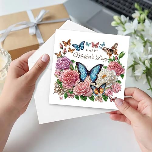 6Pcs Mother's Day Greeting Card DIY Diamond Art Painting Greeting Cards Special Shaped Diamond Blessing Folding Card Kit Arts Crafts for Holiday Festival-Flower02 - Image 6