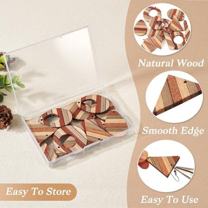 FASHEWELRY 12Pcs Striped Resin Wood Earring Charms Boho Wooden Earring Blanks Geometric Wooden Earring Pieces Vintage Bohemian Charms for DIY Jewelry Making (Khaki) - Image 2