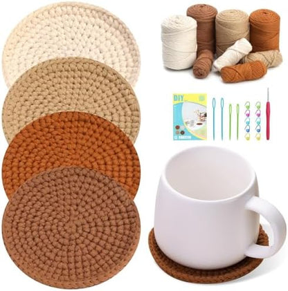 UzecPk Crochet Kits, Crochet Kit for Beginners 4 PCS Crochet Coasters Kits by UzecPk