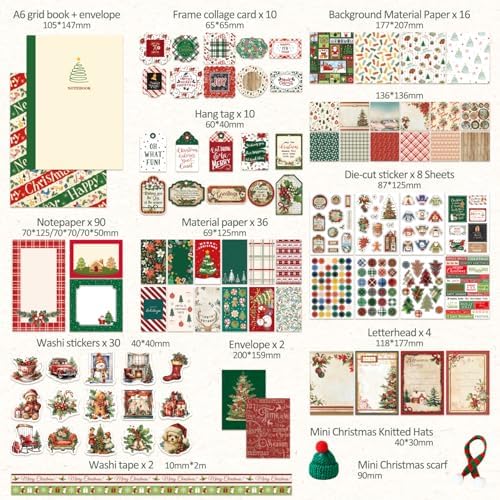 Christmas Scrapbooking Supplies Kit, Aesthetic New Year Festival Scrapbook Kits for Bullet Junk Journal, Stationery, Notebook, DIY Cute Journaling Supplies, Craft Christma Gift for Teen Girl Women - Image 2
