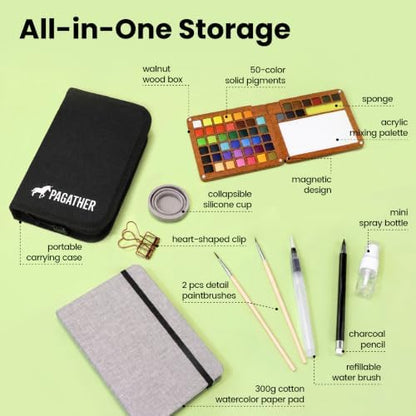 Pagather Travel Watercolor Travel Set, 50 Colors Mini Portable Paint Kit - Image 2