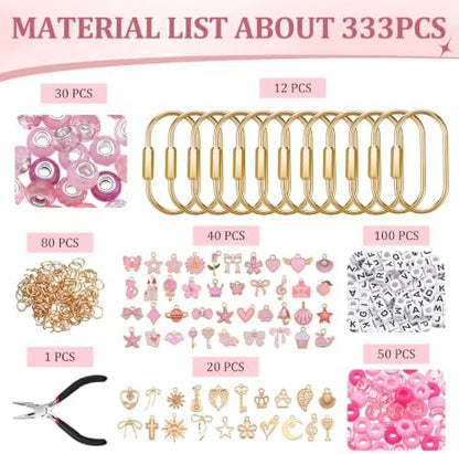 Sureio 333 Pcs Gold Brass Carabiner DIY Kit 12 Set Carabiner Bag Making - Image 3