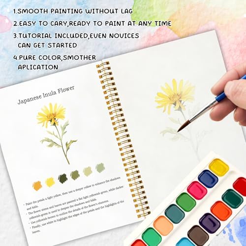 12 Wildflower Patterns Watercolor Set, Painting Book for Beginners, Stress Relief Art Gift for Women and Adults, Relaxing DIY Workbook, Boho Nature Lover Kit - Image 4
