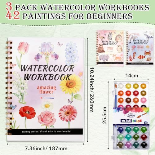 Landhoow 3 Pcs Watercolor Workbooks for Beginner with 36color Paint Brush - Image 2