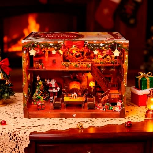 DIY Miniature House, LED Lighting Book Nook Kit Dollhouse Kit,Music Box Dollhouse, 3D Wooden Puzzle with Dust Cover,Gifts for Family, Friends,Christmas(Christmas Carnival) - Image 2