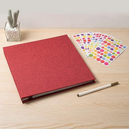 Photo Album Self Adhesive Scrapbook 3x5 4x6 5x7 6x8 Magnetic Album DIY Scrap Book 11x10.6 Inch 40 Black Sticky Pages Linen Cover DIY Photo Album(Red) - Image 6