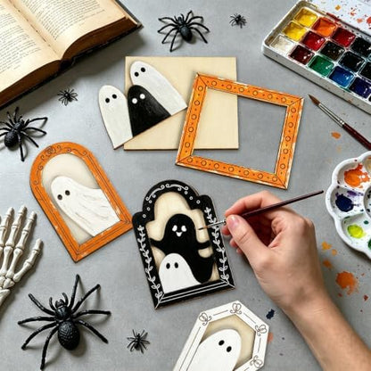 12 Sets Halloween Crafts Kit, Wood Ghost DIY Frames Decoration - Image 4