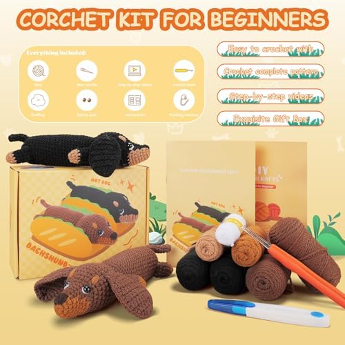 Fortuning's JDS Crochet Kit for Beginners, 2 PCS Dachshund Crochet Kits - Image 4