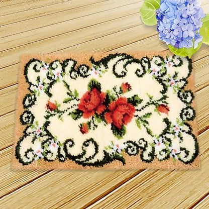 ZFFLYH Latch Hook Kits DIY Crochet Yarn Rugs Tapestry Hooking Needlework Crafts Arts Kit Color Preprinted Pattern Home Decoration Festival Gift for Adults and Kids,Flowers by ZFFLYH