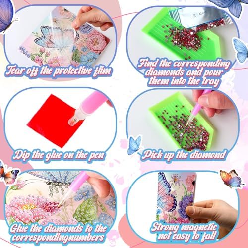 Saillong 12 Pack Butterfly Diamond Painting Greeting Card Kits Summer Diamond Art Cards with Envelopes Purple Butterfly Flowers 5D Rhinestones Painting Kits for Adults DIY Crafts Family Friend Gifts - Image 6