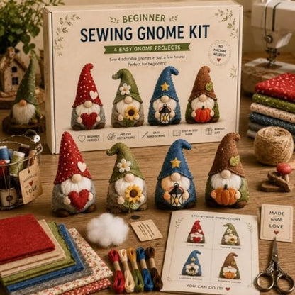 Sewing Kit for Beginners, DIY Felt Sewing Craft Kit with Pre-Cut Fabric & Instructions, Handmade Plush Animal Craft Set for Adults & Teens (gnome) - Image 3