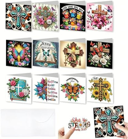 Zyvoreva 12 PCS Cross Diamond Painting Greeting Cards with Envelopes, Religious Diamond Art Kits for Adults, 5D DIY Bible Butterfly Art Crosses Cards for Birthday Baptism Sympathy Gifts (Cross) by ThanksforlovingZyvoreva
