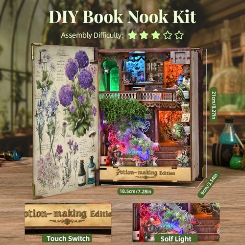 MiniCity Potion-Making Book Nook Kit, 3D Wooden Bookshelf Puzzle with LED - Image 4