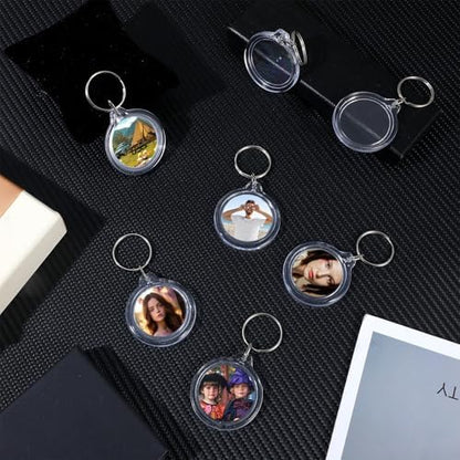 120 Pcs Pendant Picture Frame Keyrings, Clear Acrylic Photo Frame Keychain Holder, Make Your Own Personalized Keyring Kit, Round Blank Photo Insert Keychains for DIY Craft - Image 6