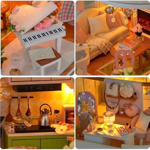 DIY Miniature House Kit w/Dust Cover, Flower Miniature Dollhouse Kits - Image 3