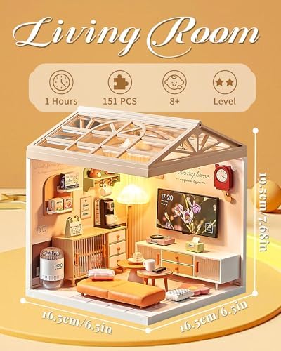 Kisoy DIY Miniature House Kit, Tiny House Kit with Furniture and LED Light, Mini Blocks Model Kit Sets, DIY Crafts/Hobbies Toys for Adults and Teens (Living Room) - Image 2