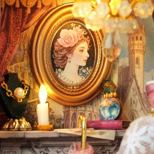 CUTEROOM DIY Miniature Dollhouse Kit Vintage European Wardrobe, 3D Wooden Diorama Cabinet with LED Light, Handcrafted Princess Palace Theme Desktop Ornament Collectible Gift for Adults - Image 6