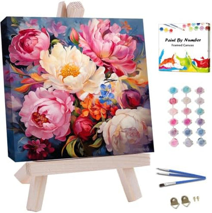 JUJUHOOD Peony Flowers Paint by Numbers Kit for Adults Beginner & Kids Ages 8-12,Abstract Flower Paint by Number Without Easel, Acylic Paint by Numbers for Gift Home Wall Decor 10x10Inch by JUJUHOODDirect