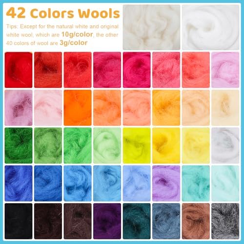 JNENERY Needle Felting Kit, 42 Colors Wool Roving Starter Kit - Image 4