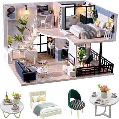CUTEROOM DIY Miniature Dollhouse Kit with Furniture, Wooden Doll House Kit with LED Lights (L032) by CUTEROOM