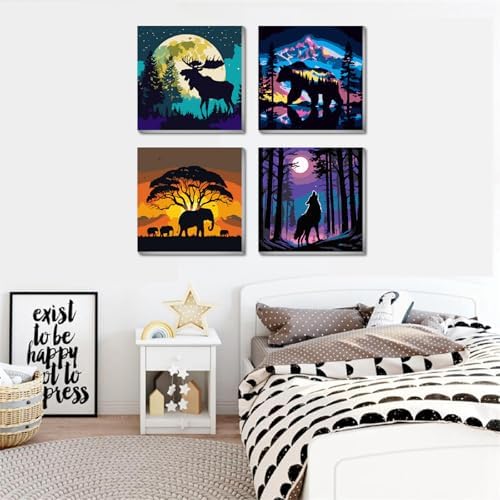 FQOVKYN 4 Packs Framed Paint by Number Kits for Adults, DIY Animals Adult's Paint by Numbers for Beginners, Easy Acrylic Watercolor Paint by Numbers Canvas Arts and Crafts for Wall Decor Gift (8x8in) - Image 5