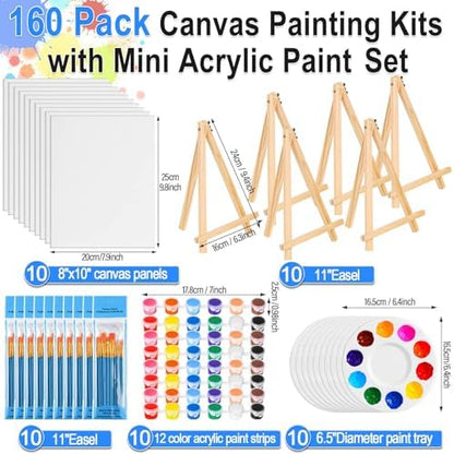shynek 150pcs Painting Supplies Kit for Adults, 8 * 10In Canvas Boards with Easel Stand, 12 Colors Acrylic Paint Set, Artist Paint Brushes Set, Paint Trays, Sip and Paint Kit - Image 2
