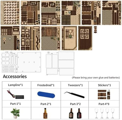 Corner Tavern Book Nook Kits for Adults - DIY Miniature Doll House Kit with LED Lights, 3D Wooden Puzzles, Teens & Beginners, Unique Gift for Book Nooks Lovers, Bookshelf Decor - Image 5