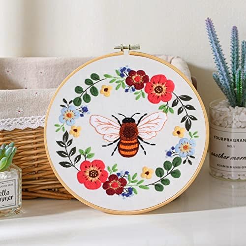 Santune 3 Pack Bee Embroidery Kit for Beginners Adult Cross Stitch Kits Hand Embroidery with Animal Patterns and Instructions,DIY Sets for Women with Hoop,Threads and Needles - Image 6