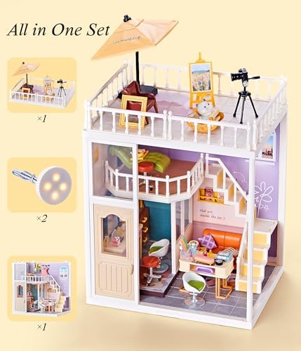 2-Story Loft Beauty Salon Kit, LED Light DIY Miniature House for Adults with Makeup Table Nail Station SPA Chair Balcony, Collectible Plastic Beauty Studio Model, Home Decor Gift for Women - Image 4