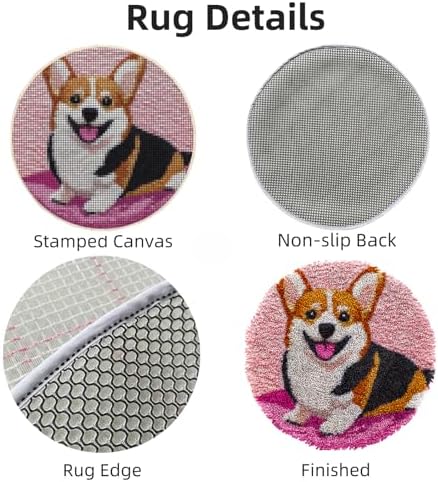 Latch Hook Rug Kit Cute Corgi Dog Easy for Beginners Round Shape Carpet Crochet Yarn Craft Mini Rug DIY Hook and Latch Little Tapestry for Home Decor 30x30cm-4 - Image 3