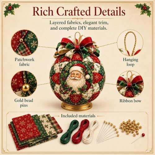 Christmas Classics Patchwork Ornament DIY Kit, Quilted Tree Fabric - Image 3