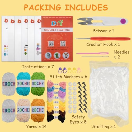 6Pcs Crochet Knitting Kit for Beginners, Crochet Animal Kits for Adults - Image 6
