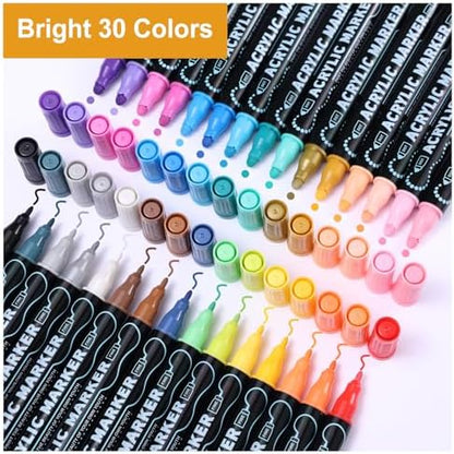 nauets 30 Colors Precision Dual Tip Acrylic Paint Markers Pens - Dot & Fine - Image 6