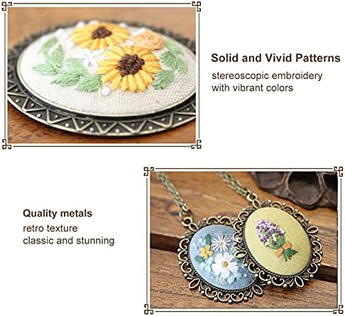 ZOCONE 4 Packs Embroidery Necklace Kits, Embroidery Pendant Kit Mini Cross Stitch Kit with Hoop, Necklace, Pendant, Stamped Pattern Cloth, Instructions, etc., Embroidery Kits for Adults - Image 5