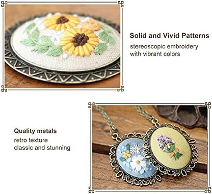 ZOCONE 4 Packs Embroidery Necklace Kits, Embroidery Pendant Kit Mini Cross Stitch Kit with Hoop, Necklace, Pendant, Stamped Pattern Cloth, Instructions, etc., Embroidery Kits for Adults - Image 5