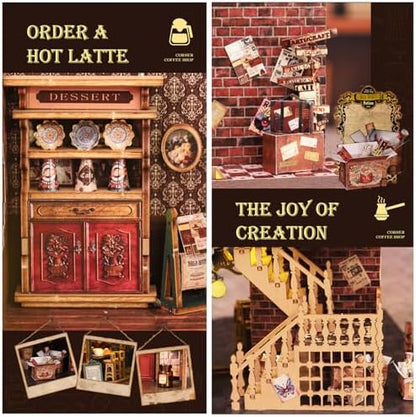 CUTEROOM DIY Miniature House Kit, Wooden Dollhouse Kit with LED Magic Tiny House Kits for Women Adult Gifts for Christmas Birthday (Book Coffee Shop) - Image 4