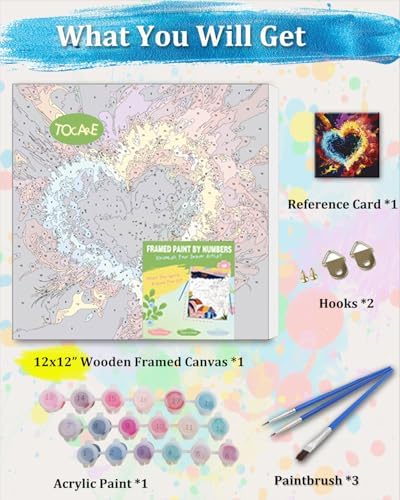 TOCARE Framed Paint by Numbers Kit for Adults Beginners & Kids Ages 8-12, 12x12inch Love Heart Paint by Number with Frame, Love Paint by Numbers Framed Canvas (Without Easel) - Image 3