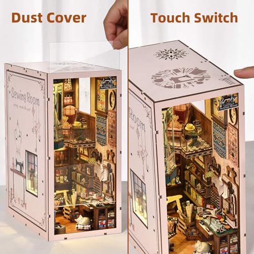 fifijoy Sewing Room Book Nook Kit - DIY Miniature Dollhouse for Adults and Teens, Booknook Tiny House Bookshelf Decor 3D Wooden Puzzle with LED Light, Gift for Family and Friends - Image 6