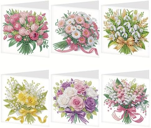 6pcs Diamond Art Painting Greeting Card Kit, DIY flowers Diamond Art Greeting Cards for Blessings and Wishes Special Shaped Diamond Greeting Card Arts Crafts for Christmas Birthday Thanksgiving Day by MVVMTOP