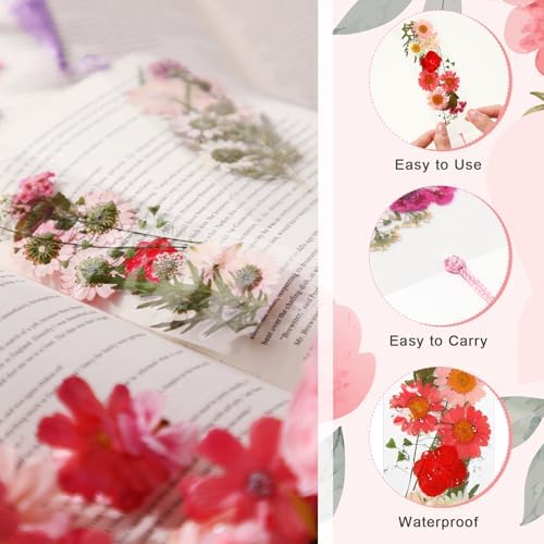 AmazingSpark 222 Pcs Dried Flower Bookmark Kit with Tassels, Pink - Image 5