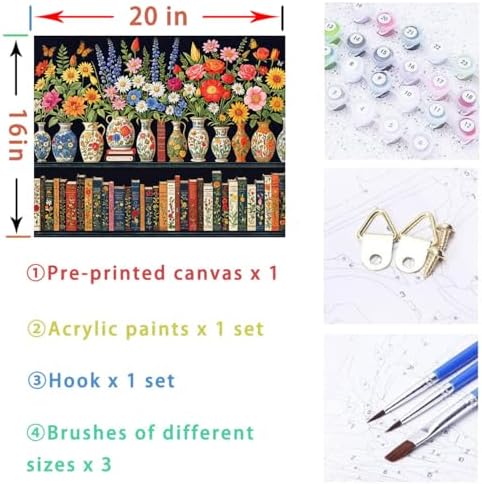 Wildflower Paint by Numbers Kit for Adults Beginners Colorful Blooming Bookshelf Painting by Number Kits on Canvas DIY Oil Painting Plant Floral Flowers for Book Lover Gifts Home Wall Decor 16x20 Inch - Image 5
