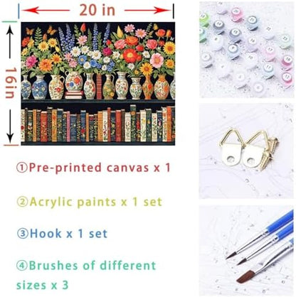 Wildflower Paint by Numbers Kit for Adults Beginners Colorful Blooming Bookshelf Painting by Number Kits on Canvas DIY Oil Painting Plant Floral Flowers for Book Lover Gifts Home Wall Decor 16x20 Inch - Image 5