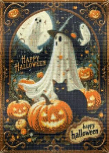 Eiazuiks Halloween Stamping Cross Stitch Kit, Pumpkin Ghost Halloween Counting Cross Stitch Kit for Adult Beginners, Full Line DIY Stitching Kit for Home Decor Cross Stitch Patterns 12x16 inches by Eiazuiks